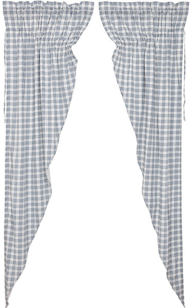 Sawyer Mill Blue Plaid Prairie Long Panel Set of 2 84x36x18, large scale denim blue plaid woven into a soft white base, Primitive Country Farmhouse Window Treatments Curtains Home Decor.