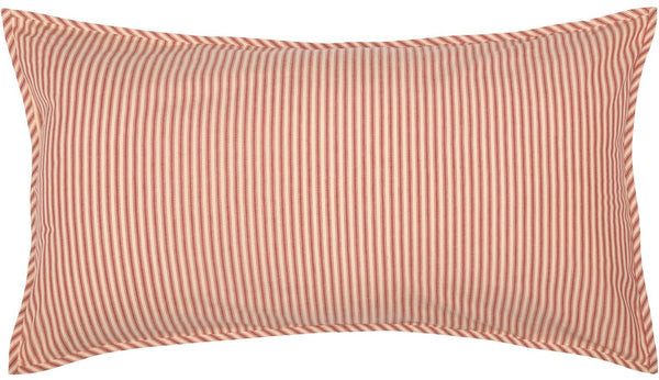 Sawyer Mill Red Ticking Stripe King Sham 21x37, featuring vertical channel hand quilting with repeating, red ticking stripe woven into solid cotton base.