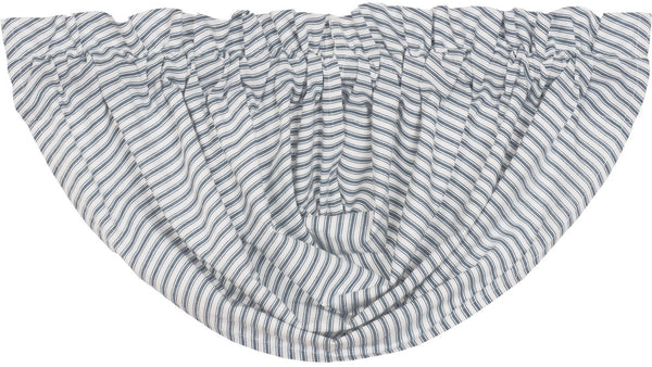 Sawyer Mill Blue Ticking Stripe Balloon Valance Curtain 60x15. Featuring repeating, denim blue ticking stripes woven into a soft white cotton base. Primitive Country Farmhouse Window Treatments Curtains Home Decor.