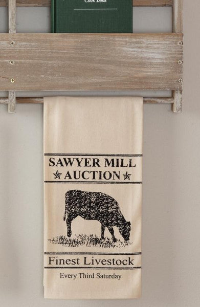 VHC Brands Sawyer Mill Blue Lamb Muslin Bleached White Tea Towel