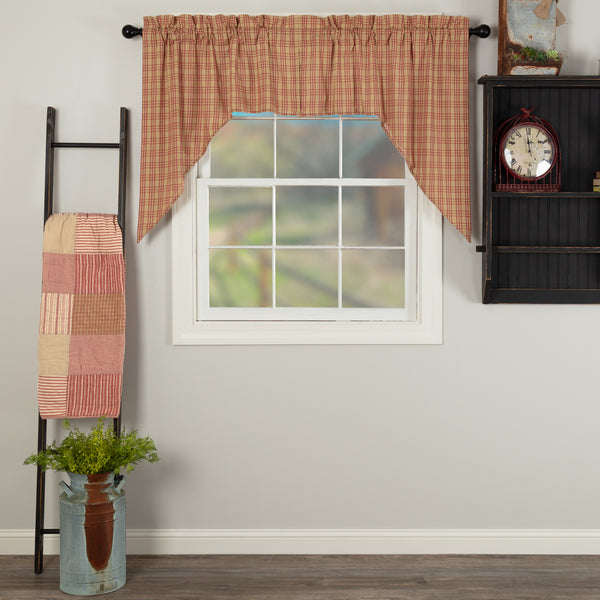 Sawyer Mill Red Plaid Swag Set of 2 36x36x16. The base is a dark tan under a tasteful large scale red plaid. Primitive Country Farmhouse Window Treatments Curtains Home Decor.