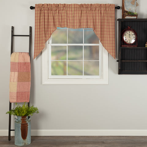 Sawyer Mill Red Plaid Swag Set of 2 36x36x16. The base is a dark tan under a tasteful large scale red plaid. Primitive Country Farmhouse Window Treatments Curtains Home Decor.