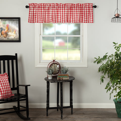 Annie Buffalo Red Check Valance 16x72, Country Red, Antique Creme large scale check, Primitive Country Farmhouse Window Treatments Curtains Home Decor.