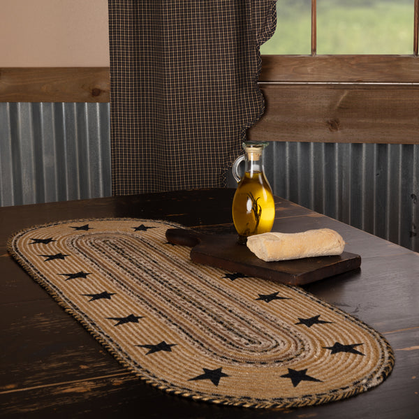 Kettle Grove Jute Runner Stencil Stars Border 13x36, Primitive Country Farmhouse Table Kitchen Dining Home Decor.