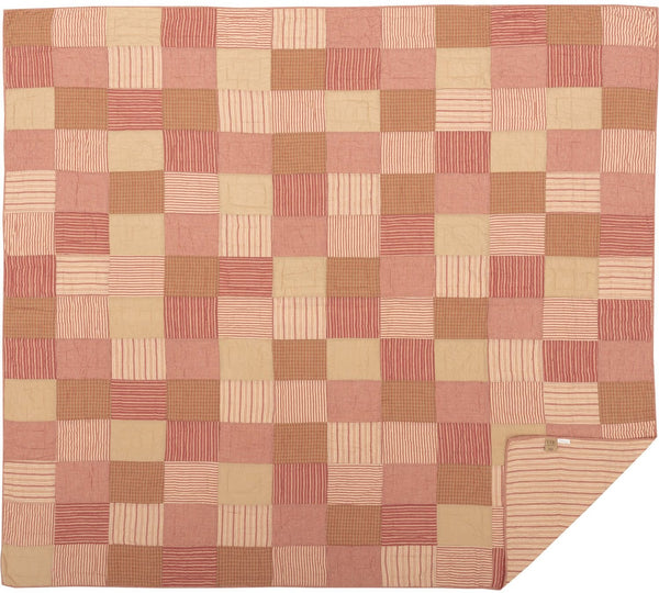 Sawyer Mill Red King Quilt 105Wx95L, eatures a simple block pattern in various plaid and stripes work perfectly to set a Farmhouse mood for the bedroom. This cozy quilt is Country Red, Dark Tan, Dark Creme, Primitive Country Farmhouse Bedding Home Decor.