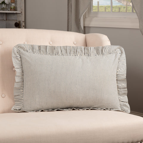 Hatteras Seersucker Blue Ticking Stripe Fabric Pillow 14x22, denim blue and cotton white in an elegant ticking stripe. A special seersucker fabric gives this simple but graceful look a premium feel to the hand and eyes. Primitive Country Farmhouse Bedding Home Decor.