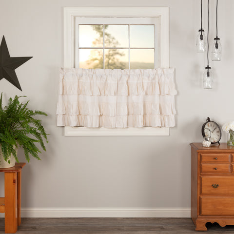 Simple Life Flax Antique White Ruffled Tier Set of 2 L24xW36, features ruffles on a light creme woven fabric. Visit website for FREE s/h & discount offers. Primitive Country Farmhouse Window Treatments Curtains Home Decor.