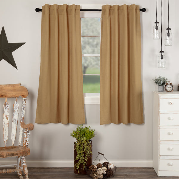 Simple Life Flax Khaki Short Panel Set of 2 63x36, Primitive Country Farmhouse Window Treatments Curtains Home Decor