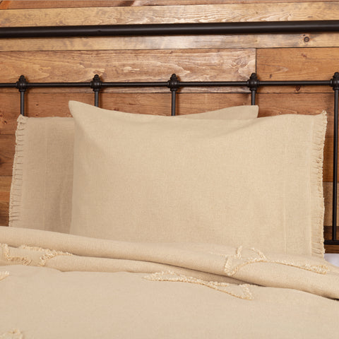 Burlap Vintage Standard Pillow Case w/ Fringed Ruffle Set of 2 21x30, Primitive Country Farmhouse Bedding Home Decor.
