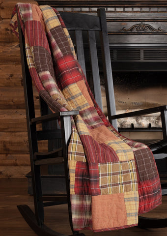 Wyatt Quilted Throw 60x50, Crimson, Khaki, Espresso, Primitive Country Farmhouse Bedding Blanket Home Decor.