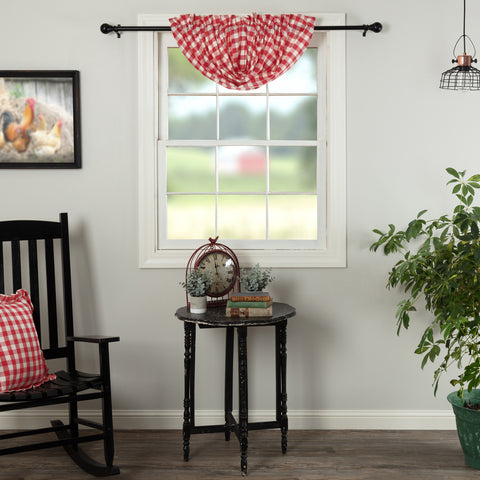 Annie Buffalo Red Check Balloon Valance 15x60, arge scale country red and antique white checks, Primitive Country Farmhouse Window Treatments Curtains Home Decor.