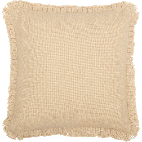 Burlap Vintage Pillow w/ Fringed Ruffle 18x18, Primitive Country Farmhouse Bedding Home Decor.