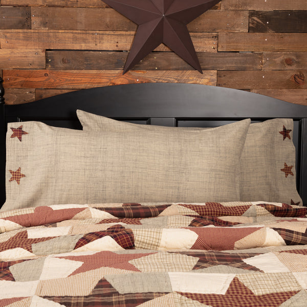 Abilene Star King Pillow Case Set of 2 21x40, Tan, Burgundy, Dark Brown, Primitive Country Farmhouse Bedding Home Decor.