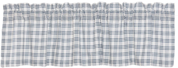 Sawyer Mill Blue Plaid Valance 16x60,  large scale denim blue plaid on soft white. Primitive Country Farmhouse Window Treatments Curtains Home Decor.
