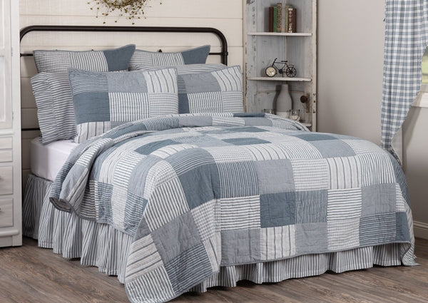 Sawyer Mill Blue California King Quilt 130Wx115L, denim blue, soft white, Primitive Country Farmhouse Quilting Bedding Home Decor