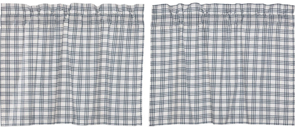 Sawyer Mill Blue Plaid Tier Set of 2 L24xW36, arge scale denim blue plaid on soft white base. Primitive Country Farmhouse Window Treatments Curtains Home Decor.
