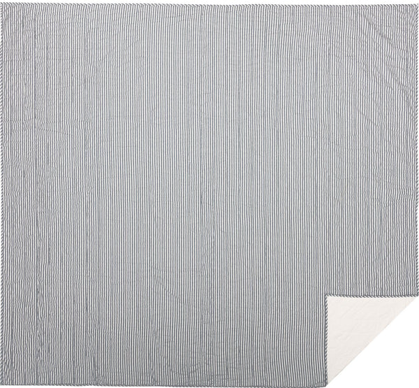 Sawyer Mill Blue Ticking Stripe King Quilt Coverlet 105Wx95L,  repeating Denim Blue ticking stripe woven into a Soft White cotton base. Primitive Country Farmhouse Bedding Home Decor.