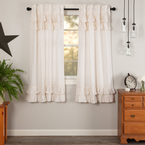 Simple Life Flax Antique White Ruffled Short Panel Set of 2 63x36, Antique White - Light Creme, Primitive Country Farmhouse Window Treatments Curtains Home Decor.