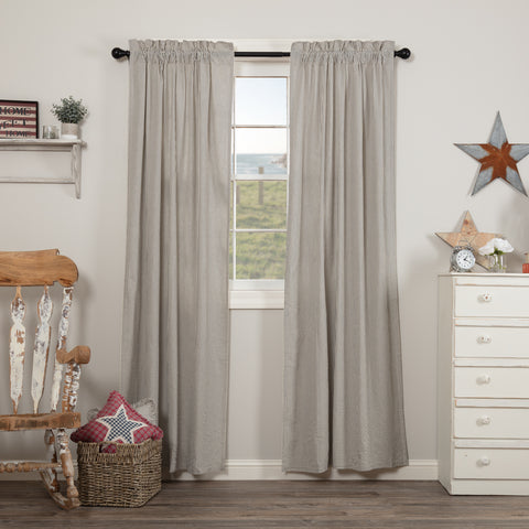 Hatteras Seersucker Blue Ticking Stripe Panel Set of 2 84x40, denim blue on cotton white give a vintage "worn" look of faded jeans, matched with classic ticking stripes to add visual appeal. Primitive Country Farmhouse Bedding Home Decor.