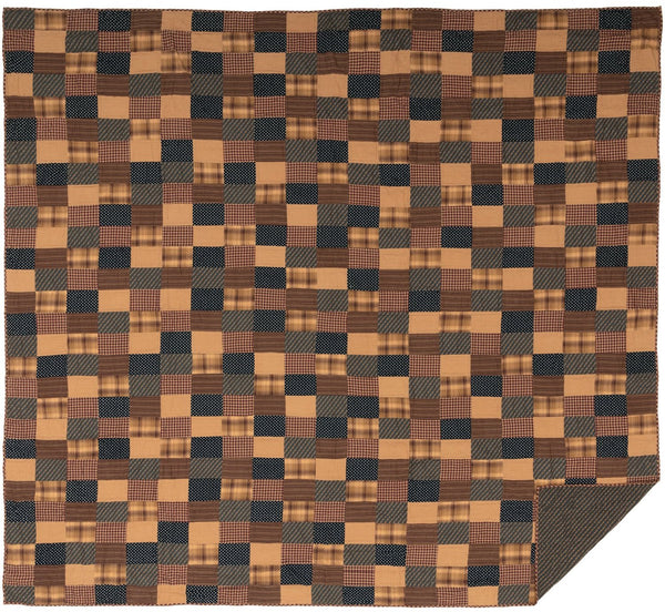 Patriotic Patch California King Quilt 130Wx115L, d patchwork blocks in traditional Americana colors of red, navy blue and tan, Primitive Country Farmhouse Quilted Bedding