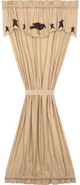 Kettle Grove Door Panel with Attached Applique Crow and Star Valance 72x40, Primitive Country Farmhouse Window Treatments Curtains Home Decor.