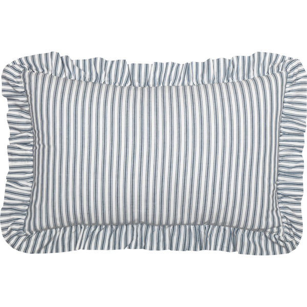 Sawyer Mill Blue Ticking Stripe Fabric Pillow 14x22 features repeating denim blue ticking stripes woven onto a soft white base. Primitive Country Farmhouse Bedding Home Decor.